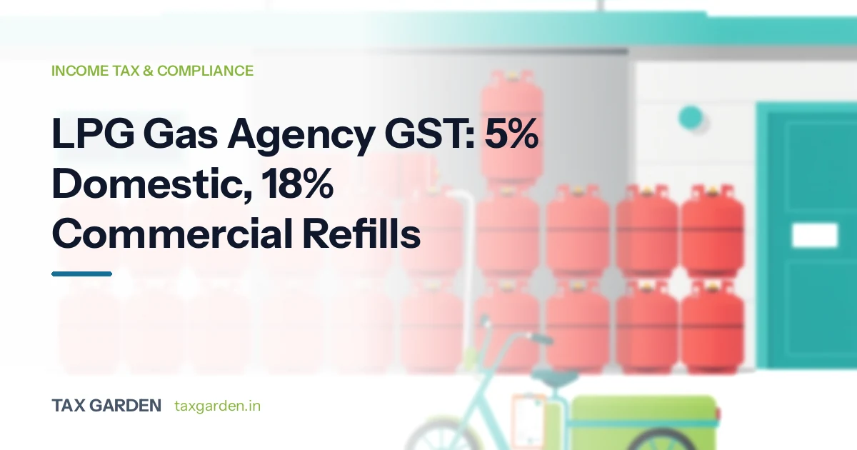 Rows of red LPG cylinders stacked outside a gas agency godown, for a GST and income tax guide for LPG distributors